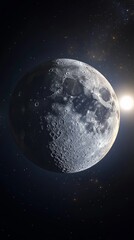 Wall Mural - half moon displaying intricate craters, beautifully illuminated by the sun, drifting through the dar