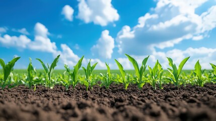 Wall Mural - A field of green plants with a blue sky in the background