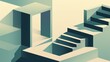 © Umi Sakina - Abstract isometric illustration of stairs and doorway leading to mysterious space.