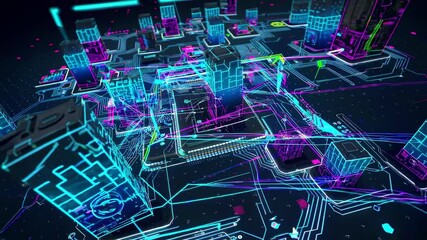 Leinwandbilder - Exploring vibrant digital landscapes with futuristic designs and intricate circuits