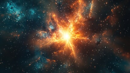 Wall Mural - Cosmic Nebula Explosion Fiery Stellar Burst in the Deep Space Galaxy