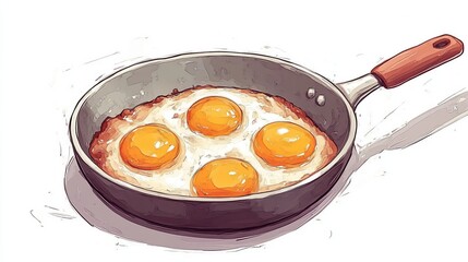 Wall Mural - Fried Eggs Cooking in a Nonstick Pan on a Bright Kitchen Counter with Natural Light and Warmth