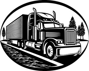 Powerful Semi-Truck Silhouette Against a Forest Background