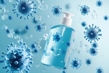 Aufkleber - Droplets of sanitizer actively destroying bacteria in a clear environment emphasizing health and hygiene. Generative AI