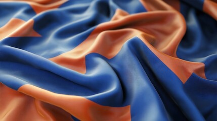 Leinwandbilder - Colorful Abstract Fabric in Blue and Orange with Smooth Elegant Waves and Folds : Generative AI