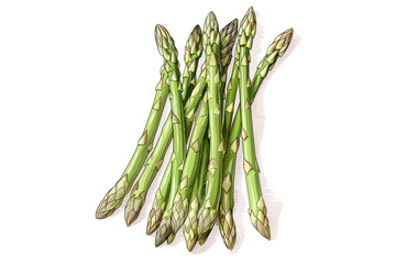 Drawing of an asparagus is a detailed illustration isolated on a white background, highlighting its graceful shape and freshness