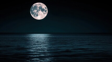 Moonlight bathes the tranquil ocean, creating a serene and magical atmosphere under a starry night sky