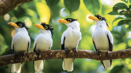 Canvas Print - Four White-Breasted Birds Perched on a Branch