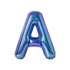 3D iridescent English Letter A, Balloon alphabet. in gradient violet font.