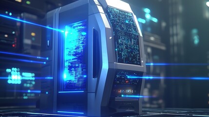 Wall Mural - futuristic server room data center processing