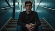 © Ektala - Tearful teenager Pensive young man sitting on staircase indoors