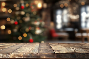 Wall Mural - A wooden top table with interior for winter in background