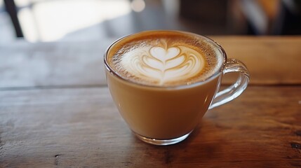 Wall Mural - Hot Latte with Intricate Latte Art in Glass Coffee Cup : Generative AI