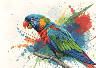 Naklejka na meble Vibrant Rainbow Lorikeet Bird Painting Colorful Splash Art Tropical Wildlife