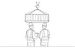 © Yossakorn - Continuous one line drawing of logistics workers inspecting container box, warehouse and cargo delivery concept, single line art