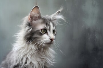 Wall Mural - Portrait of a cute laperm cat on soft gray background