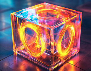 Wall Mural - Neon Cube Light