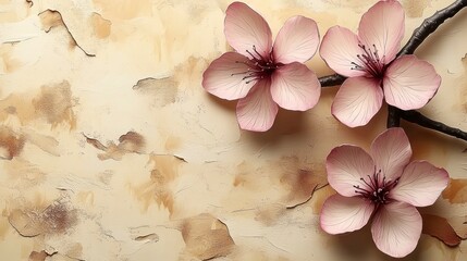 Wall Mural - Delicate pink flowers on a textured background.