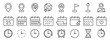 © Graficriver - Time, date and location icon set in line style, Containing hourglass, pin, stopwatch, calendar, clock, gps point, flag point, globe point and more, vector illustration