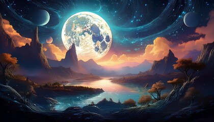 Wall Mural - earth and moon