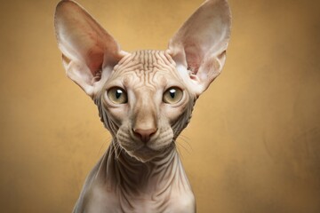 Wall Mural - Portrait of a funny peterbald cat isolated in soft brown background