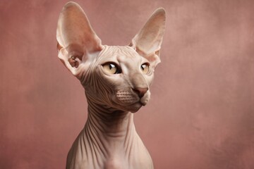 Wall Mural - Portrait of a funny peterbald cat isolated on soft brown background