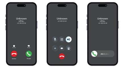 call screen layout, abstract incoming call window interface with hang and reject buttons. presentati