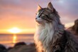 © Markus Schröder - Portrait of a cute american curl cat isolated on stunning sunset beach background