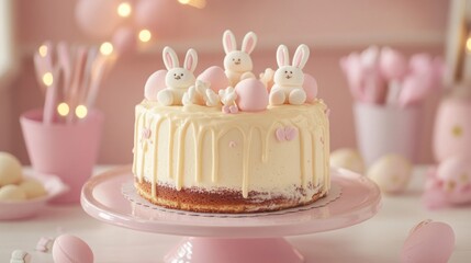 Wall Mural - Delightful Easter Bunny Cake Decorated With Marshmallows