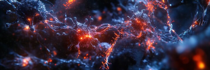 Poster - 3D visualization of virus structure highlighting capsid, spikes, and RNA strands with bright molecular details. Generative AI