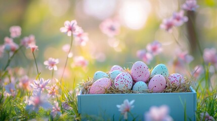 Poster - Pastel Easter Eggs Nestled In Spring Flowers