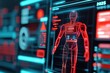 © Pixelbiz - AI trend 2025 business concept. A futuristic digital interface showcasing a red robotic figure, highlighting technology and innovation, with data display elements for the year 2025.