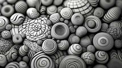 Fototapete - Intricate black and white geometric patterns create mesmerizing composition of spirals and circles, showcasing artistic depth and visual harmony