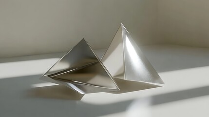 Sticker - Abstract Silver Geometric Triangular Sculptures