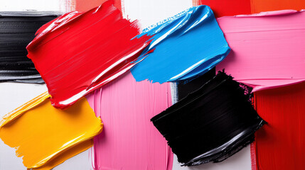 Poster - Bold and modern abstract art featuring contrasting colors like red, black, blue, and pink, creating vibrant and dynamic visual experience