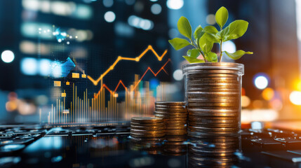 Leinwandbilder - Growing investment concept with coins and plant symbolizing economy