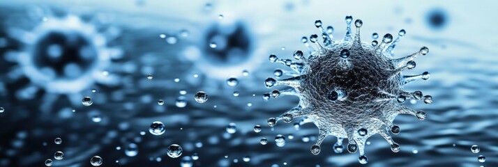 Aufkleber - Viruses suspended in water droplets reflecting a microscopic view of infectious agents in a damp environment. Generative AI