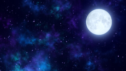 Wall Mural - moon and starry night sky with nebula meditation background,glowing and shiny stars relaxing social media design element	