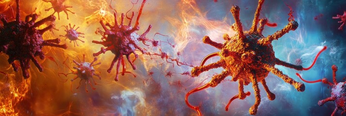 Aufkleber - Antibodies engaging with viruses in a vibrant representation of immune response activity. Generative AI