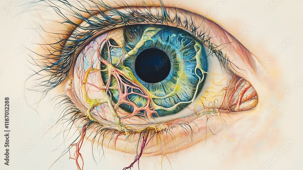 Artistic rendering of the human eye showing internal structures like ...