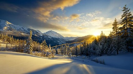 Wall Mural - Majestic Winter Sunset in the Mountains