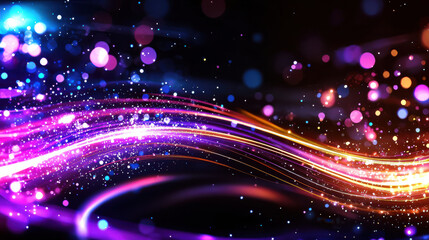 Leinwandbilder - vibrant abstract design featuring glowing dots and flowing lines in various colors, creating celestial inspired atmosphere. This artwork evokes sense of wonder and creativity