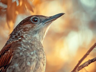 Wall Mural - bird perched on branch, golden sunset, wildlife closeup.