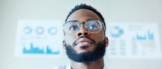 Aufkleber - Focused Businessman Analyzing Data on Digital Dashboards in Modern Office