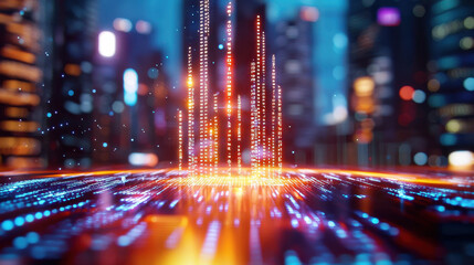 Aufkleber - vibrant digital landscape showcasing glowing data streams and city lights, representing technology and innovation in urban environments