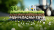 © KM - cross section diagram of geothermal energy plants showcasing grass, rocks, and equipment. This illustration highlights sustainable energy solutions and environmental awareness