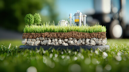 Aufkleber - cross section diagram of geothermal energy plants showcasing grass, rocks, and equipment. This illustration highlights sustainable energy solutions and environmental awareness