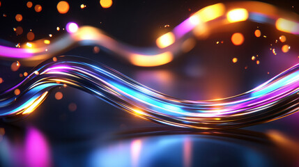 Poster - dazzling abstract of neon colors glowing against dark background, featuring flowing lines and vibrant bokeh effects that create mesmerizing visual experience