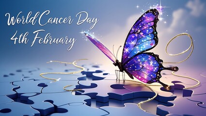 Wall Mural - background with butterfly world cancer day