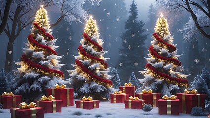 Wall Mural - christmas tree with gifts and decorations ai generative